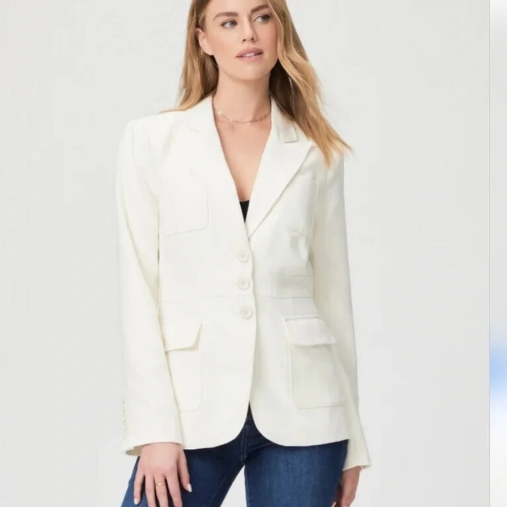 PAIGE Shania Peak Lapel Blazer Ivory Tonal 12 - Picture 3 of 12